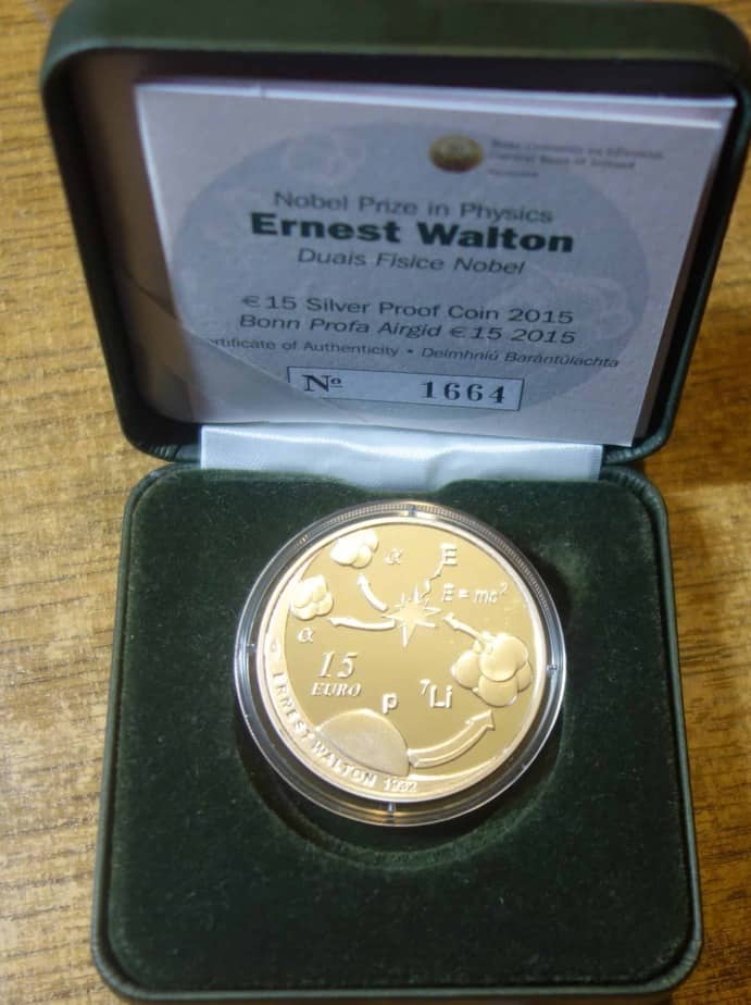 IRELAND 15 EURO SILVER PROOF 2015 ERNEST WALTON. IRISH PHYSICIST. - ML Cool Coins