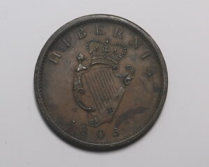 IRELAND HIBERNIA PENNY  1805. GEORGE 111.