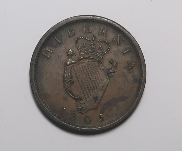 IRELAND HIBERNIA PENNY  1805. GEORGE 111.