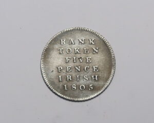 IRELAND :  SILVER FIVE PENCE BANK TOKEN 1805. GEORGE 111.