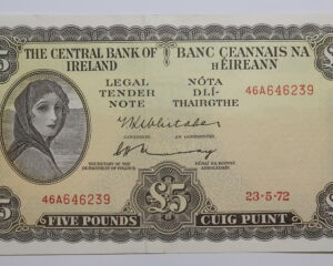 IRELAND LAVERY FIVE POUND NOTE  23.5.1972.