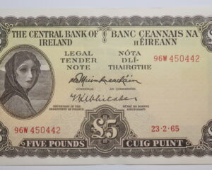 IRELAND LAVERY FIVE POUND NOTE 23.2.1965.