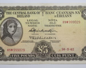 IRELAND LAVERY FIVE POUND NOTE  30.5.1962.