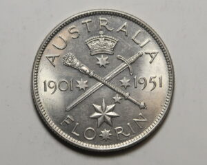 AUSTRALIA : SILVER FLORIN  1951. UNC.   GEORGE V1.