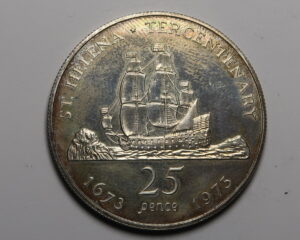 ST.HELENA : 25 PENCE 1973. SILVER PROOF.  TERCENCENTENARY 1673 - 1973.