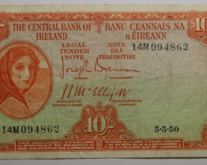 IRELAND LAVERY TEN SHILLING NOTE  5.5.1950. EARLY DATE.