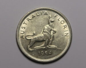 AUSTRALIA : SILVER FLORIN  1954.  ELIZABETH 11.