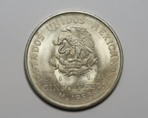 MEXICO:  SILVER 5 PESOS 1953.