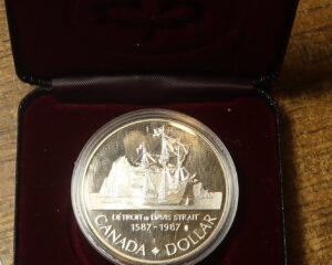 CANADA  SILVER PROOF ONE DOLLAR 1987.  400TH ANNIVERSARY DISCOVERY DAVIS STRAIT 1589-1987