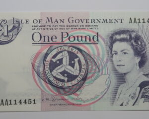 ISLE OF MAN £1 POUND BANKNOTE UNC.  SERIAL NO:  AA114451.