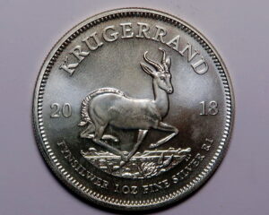 SOUTH AFRICA: ONE OUNCE SILVER KRUGERRAND 2018.