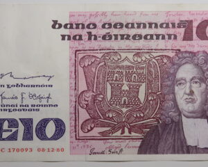 IRELAND TEN POUND NOTE 8.12.1980.  B.SERIES .  JONATHAN SWIFT.